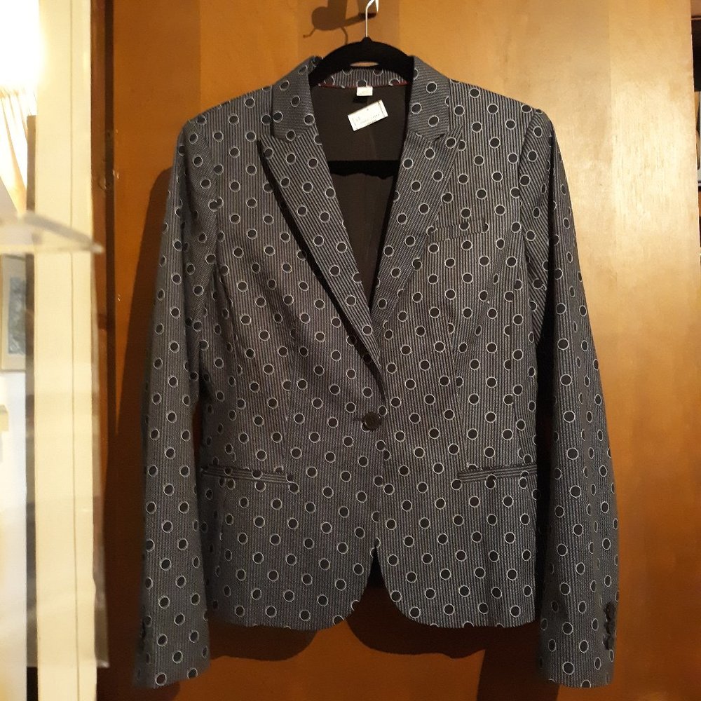 Well Made Women’s Navy Blue Patterned Cotton Fitted Blazer
